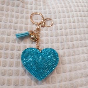 New Turquoise Rhinestone Heart Keyring Purse Charm